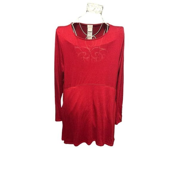 Beautiful RED CHICO’S knit LONG tunic BUTTON SLEEVES Tunic DESIGN CHICOS SIZE 1 - Picture 2 of 7